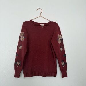Entro Floral Embroidered Maroon Sweater